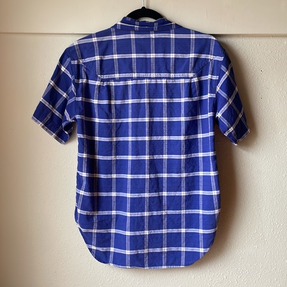 Vintage blue plaid short sleeve cotton button down shirt by New Mints - Picture 5 of 5